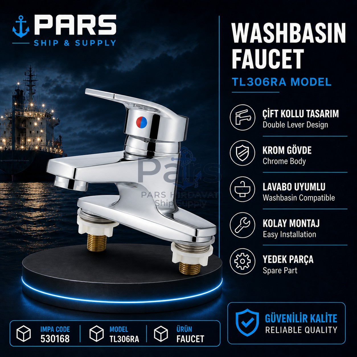 Çift Girişli,Tl306Ra Model Lavabo Musluk(ingiliz-rus batarya) 102mm