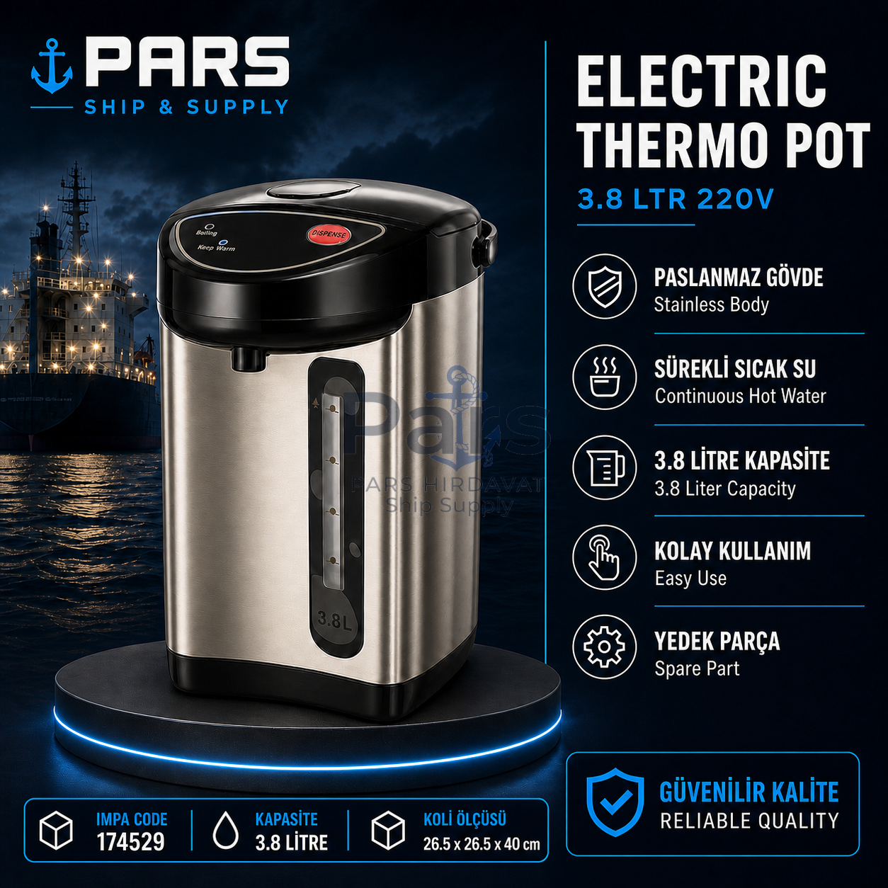 220v Elektrikli Thermo Pot, 3,8 Litre