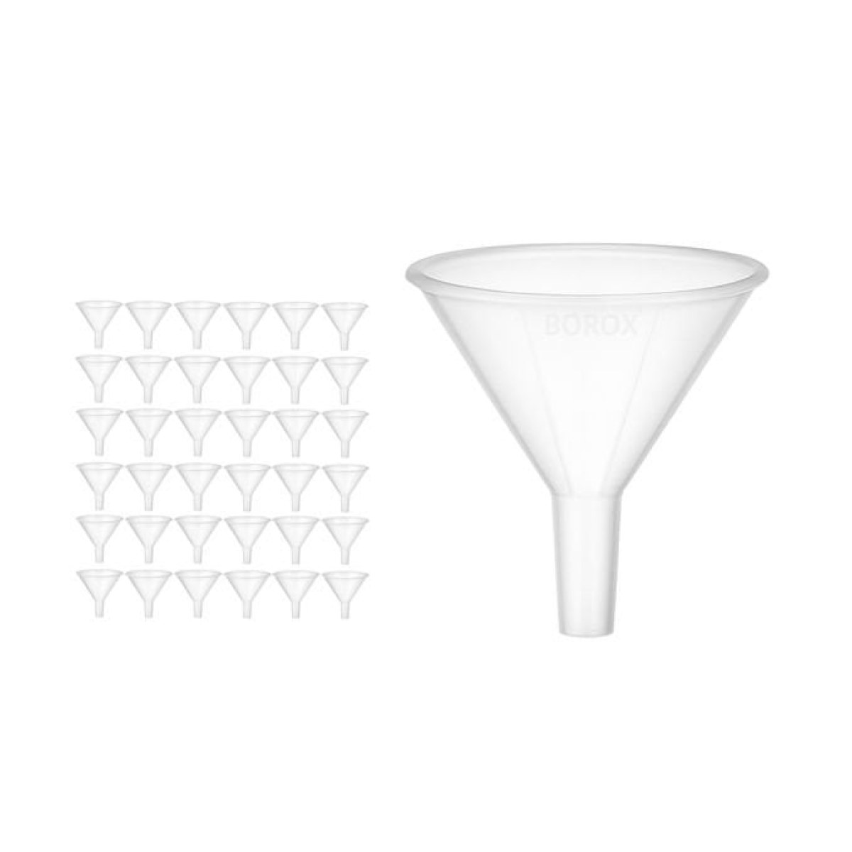 Borox Plastik Toz Huni 80mm - Laboratuvar Hunisi - Paralel Gövde - 36 Adet/Toptan