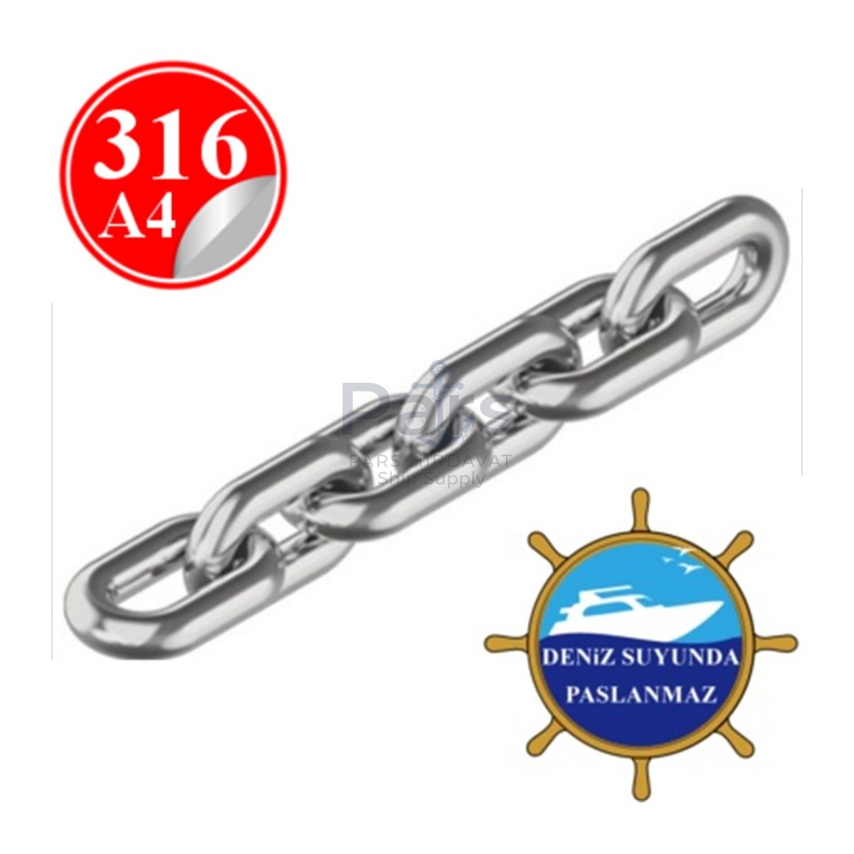 Paslanmaz Çelik Aısı 316 Baklalı Zincir - 5 mm
