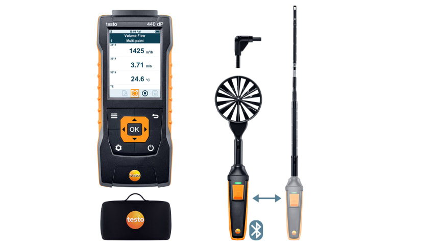4409 testo 440 delta P Bluetooth®'lu Hava Hızı ComboSet 1 İklimle ilgili tüm parametreler için tek ölçüm cihazı