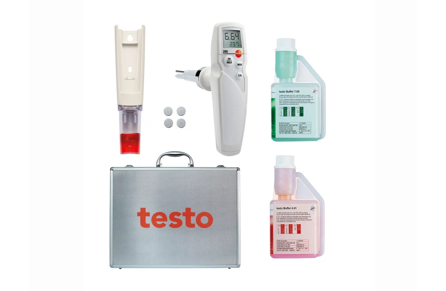2052 testo 205 Başlangıç Seti - yarı katı maddeler için pH/sıcaklık ölçüm cihazı (pH metre) Yarı katı ortamda pH
