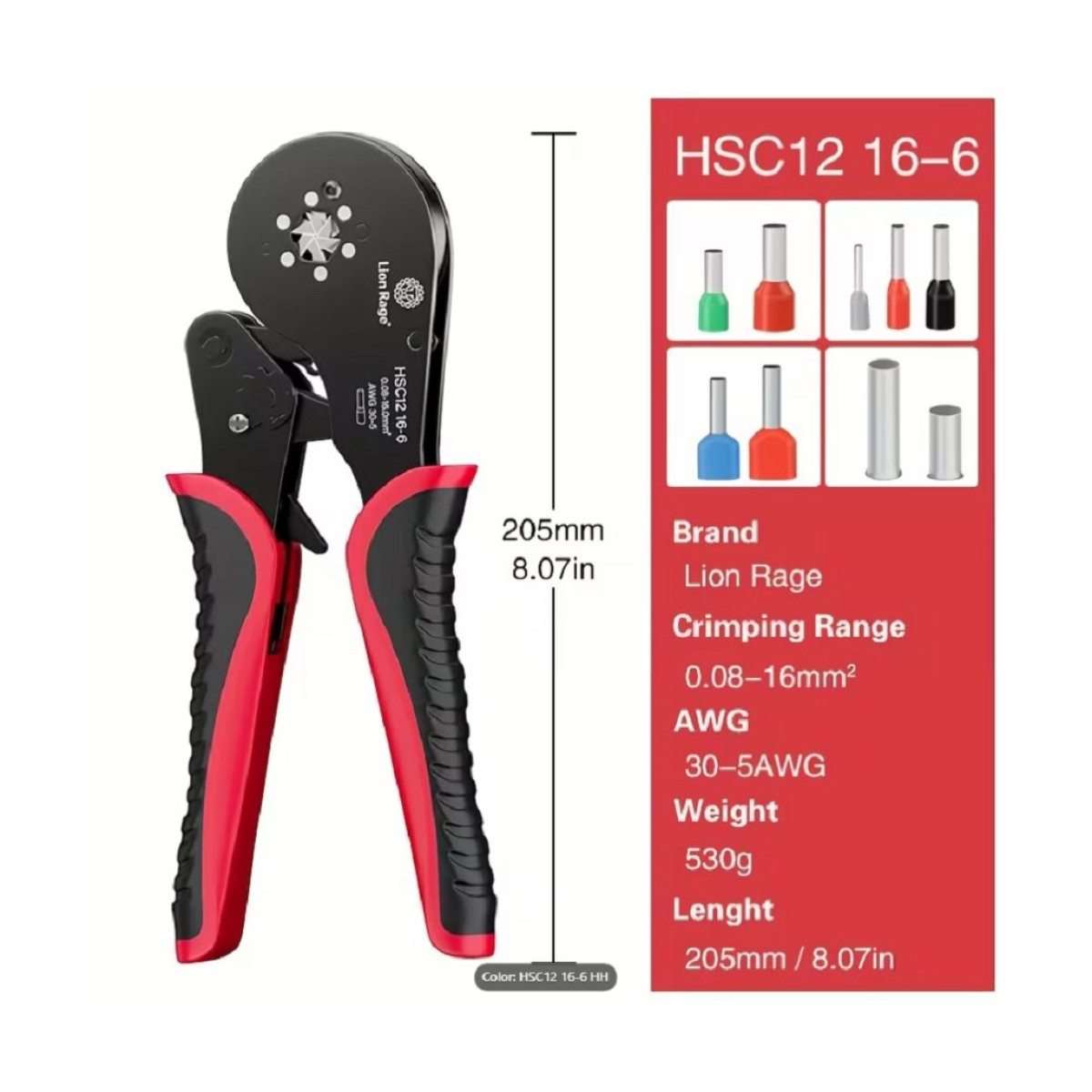 HSC12 16-6 0.08-16 MM² SOĞUK SIKMA YÜKSÜK SIKMA PENSESİ