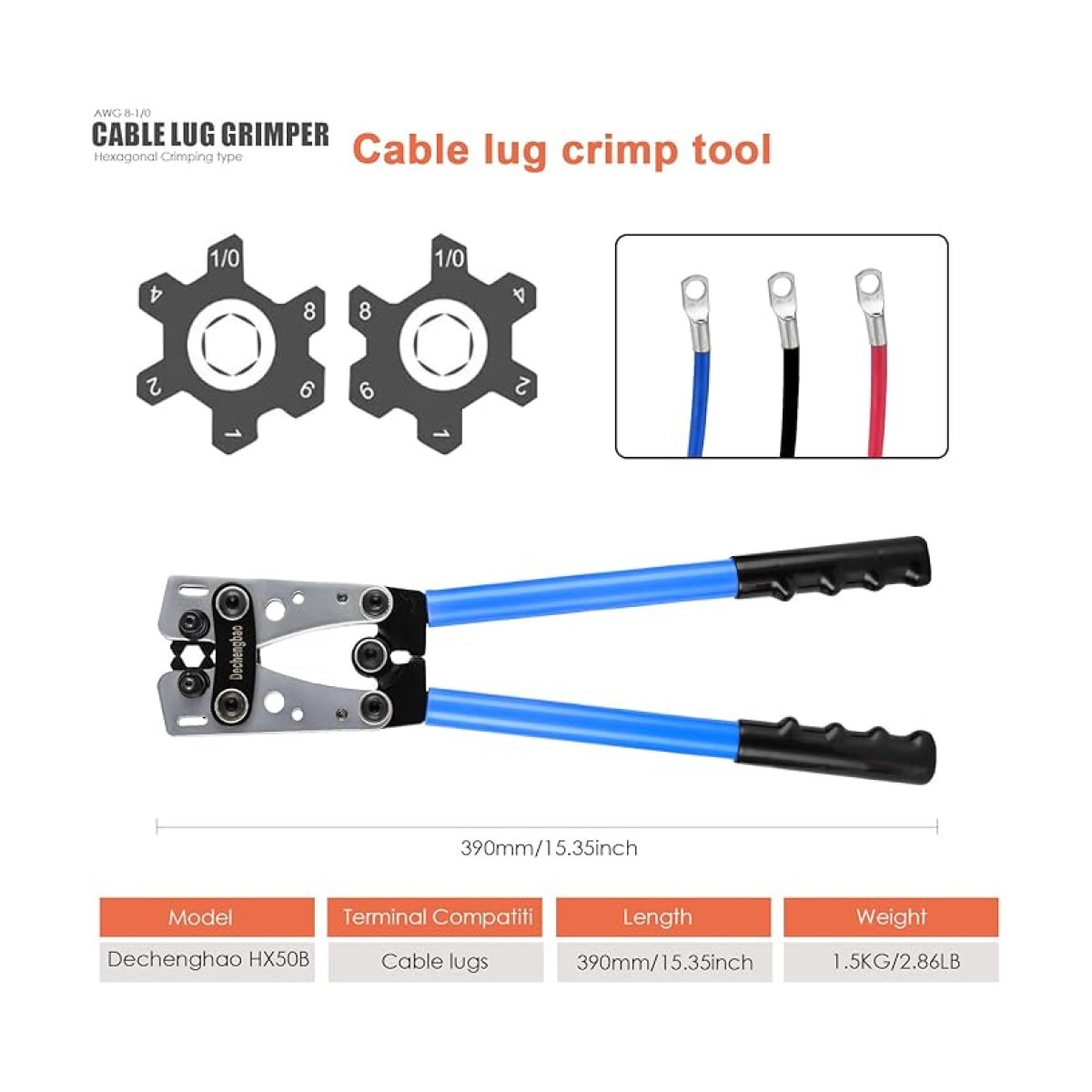 HX-50B AKÜ KABLO SIKMA PENSESİ (6–50 MM², 60 TERMİNAL)
