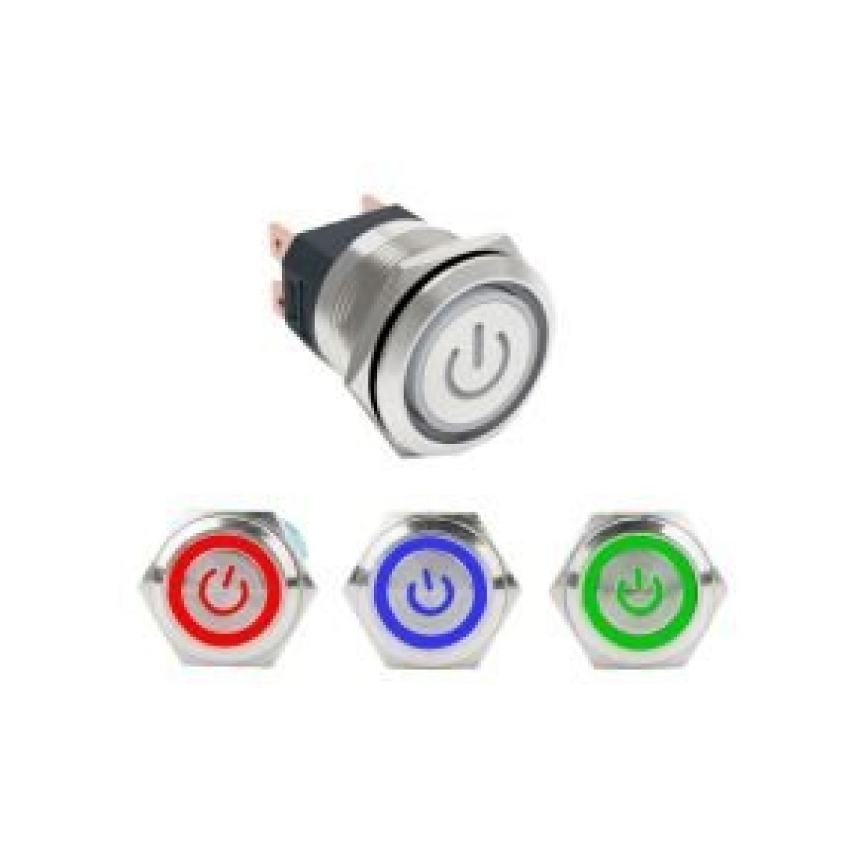 16mm IP67 Power Logolu Üç Renk Ledli Metal Yaylı Buton