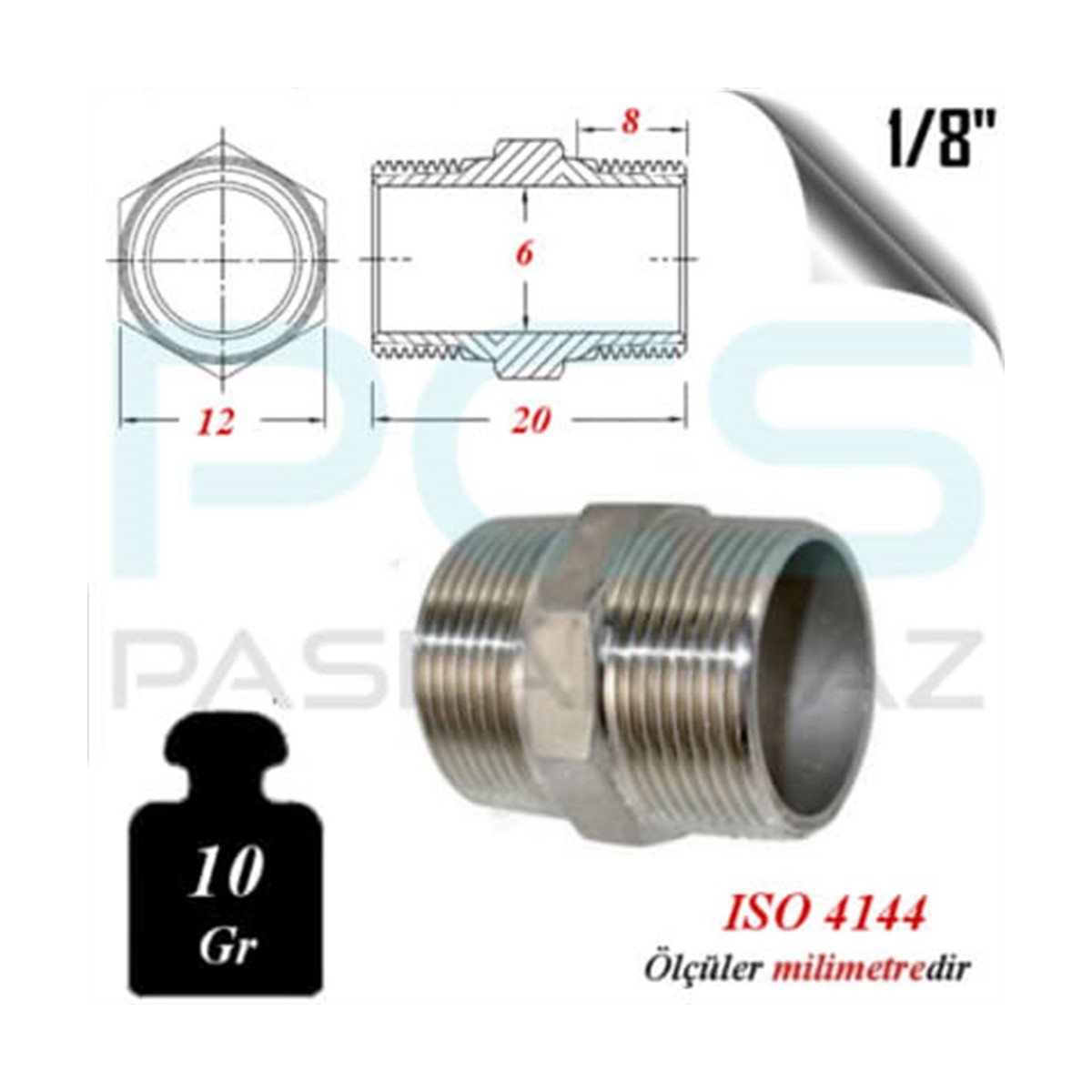 Paslanmaz Çelik 304 Kalite Hex Nipel