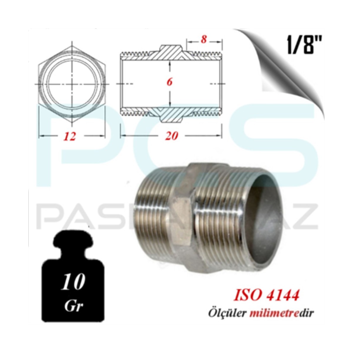 Paslanmaz Çelik 316 Kalite Hex Nipel