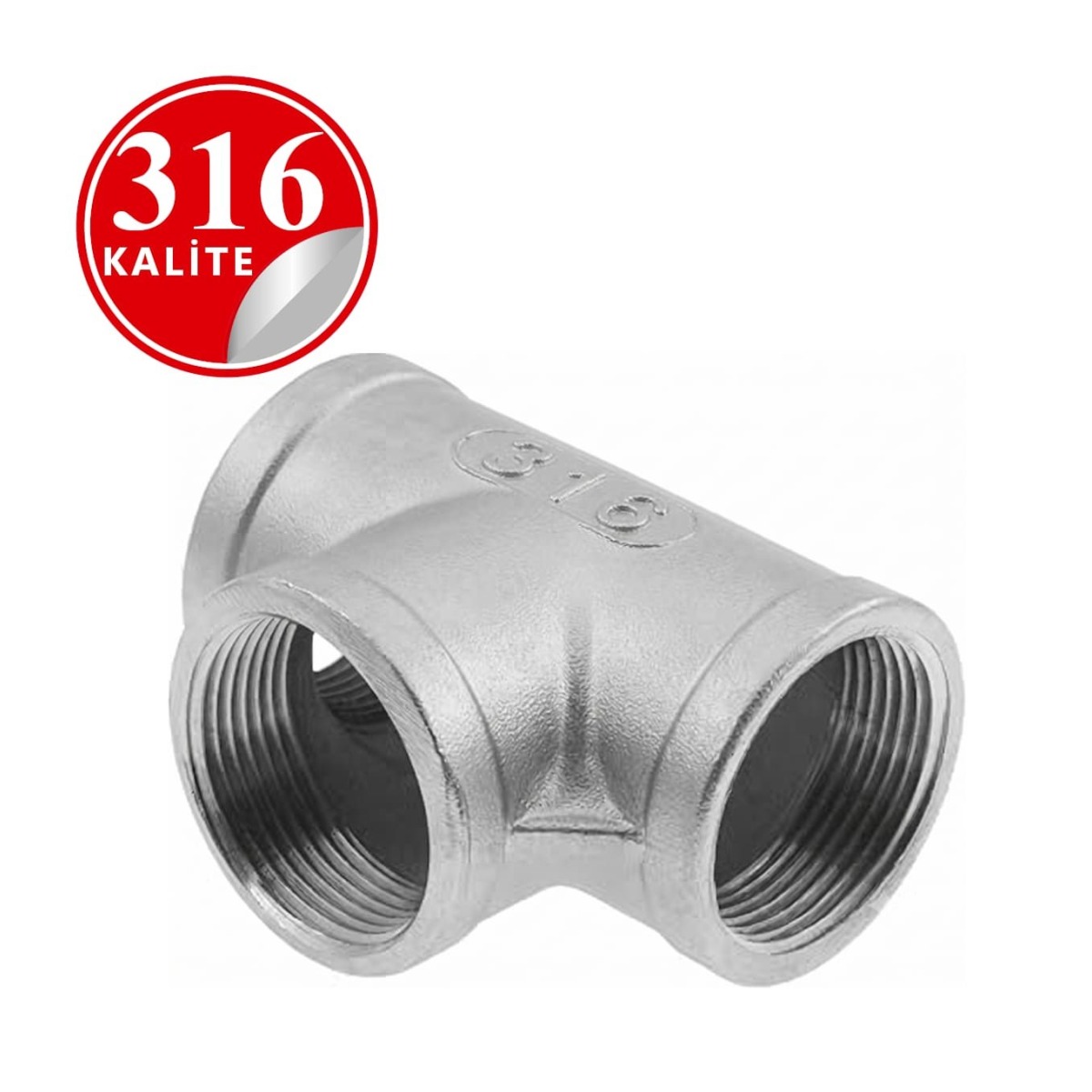 Paslanmaz Çelik 316 Kalite Dişli Tee - 1/4" (DN8)