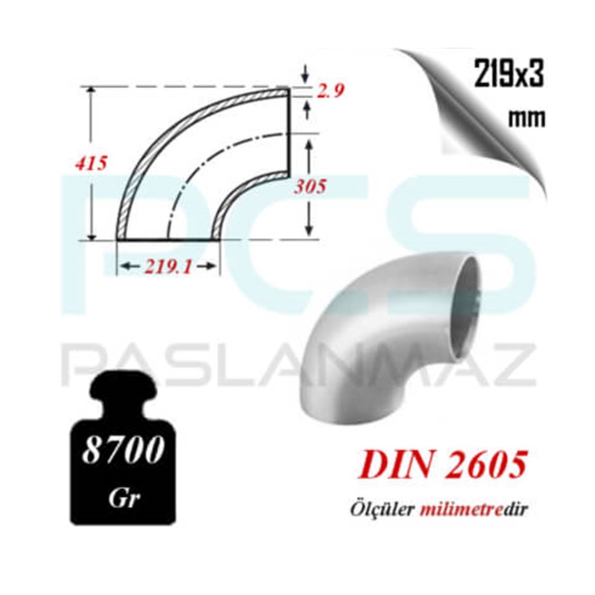 Paslanmaz Çelik 304 Kalite Patent Dirsek