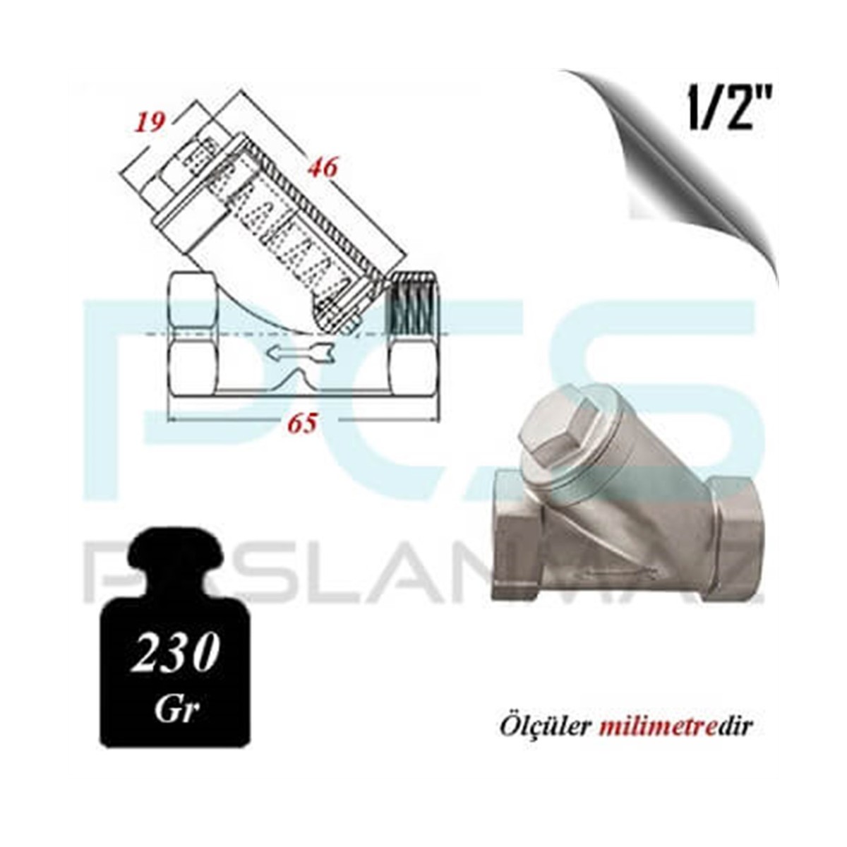 Paslanmaz Çelik 304 Kalite Y Tipi Çekvalf
