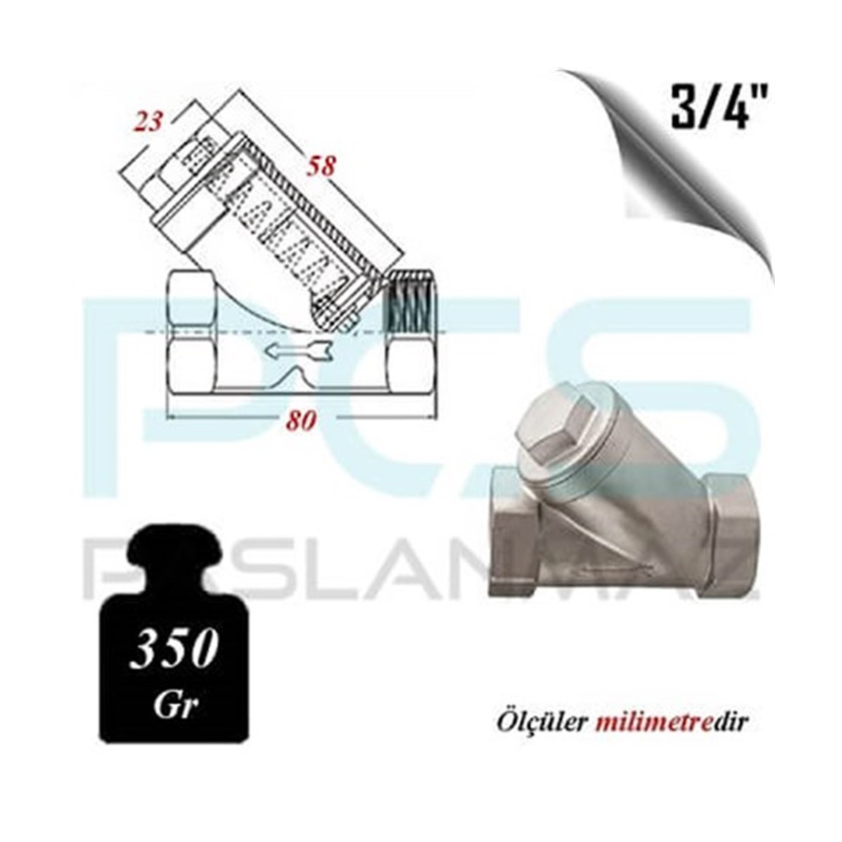 Paslanmaz Çelik 316 Kalite Y Tipi Çekvalf
