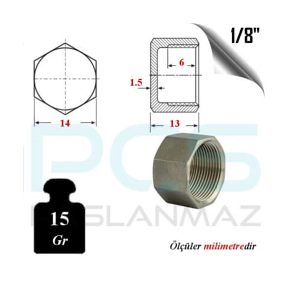 Paslanmaz Çelik AISI 316 İç Diş Kör Tapa