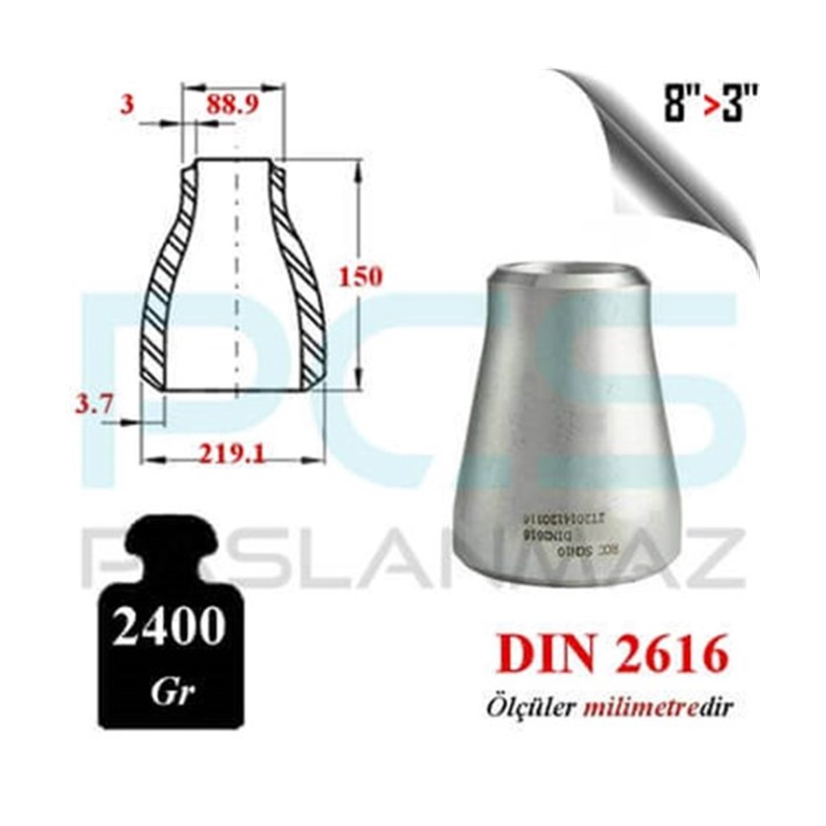 Paslanmaz Çelik 316 Kalite Konsantrik Redüksiyon