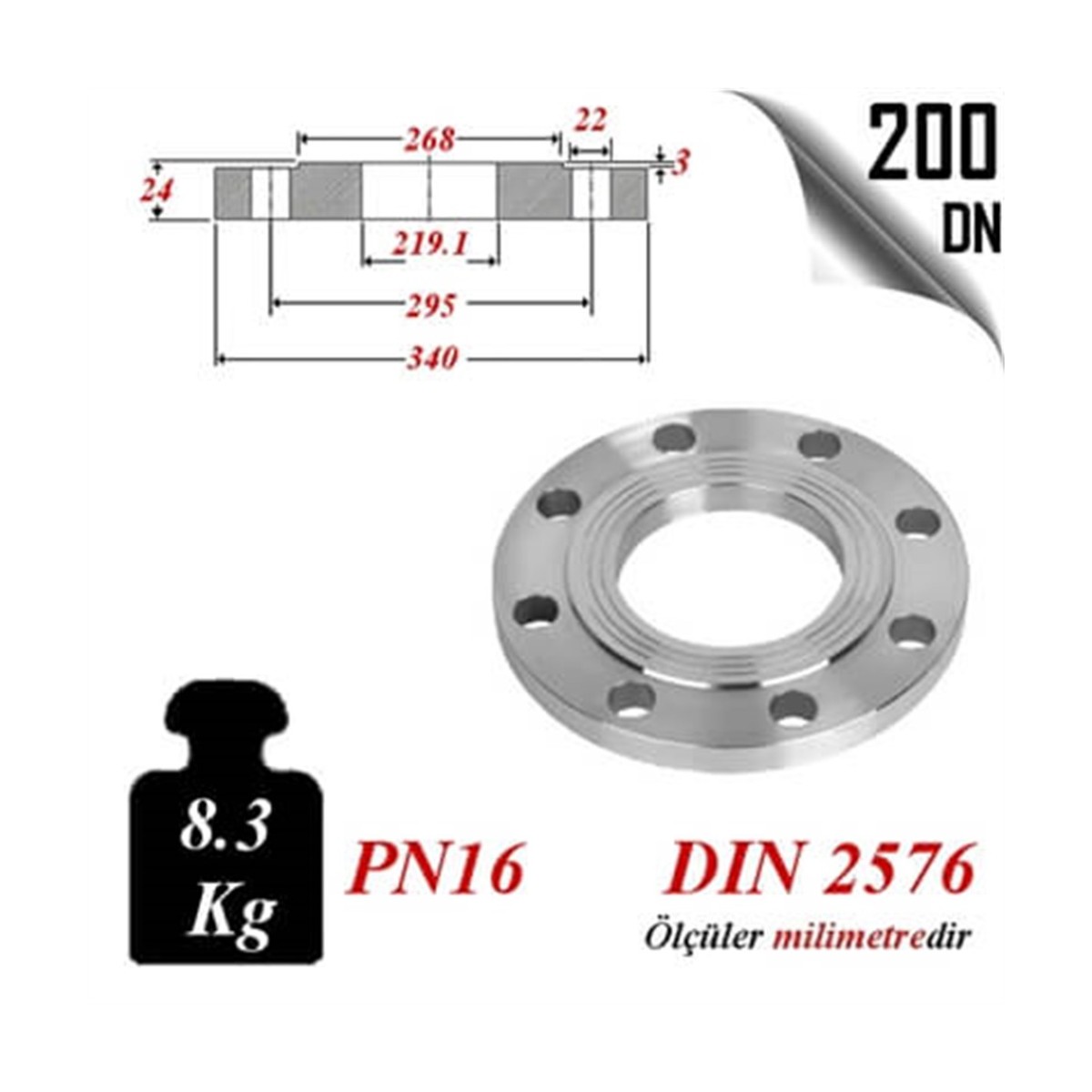 Paslanmaz Çelik 304 Kalite Düz Flanş