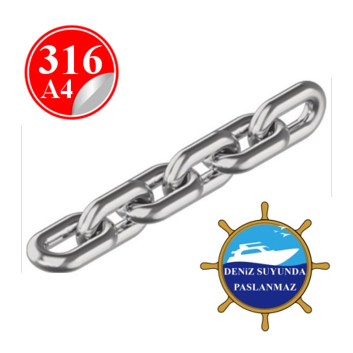 Paslanmaz Çelik Aısı 316 Baklalı Zincir - 4 mm