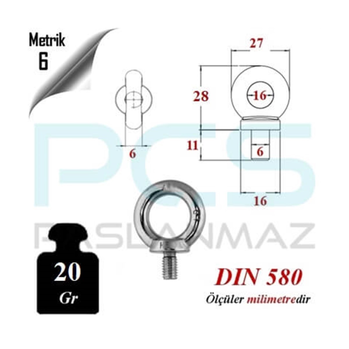 Paslanmaz Çelik 304 Kalite Aybolt Mapa Cıvata Dın 580 A2-70