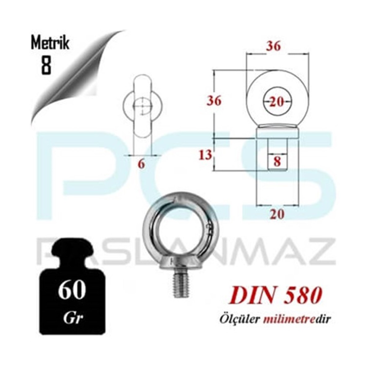 Paslanmaz Çelik 316 Kalite Aybolt Mapa Cıvata Dın 580 A4-70