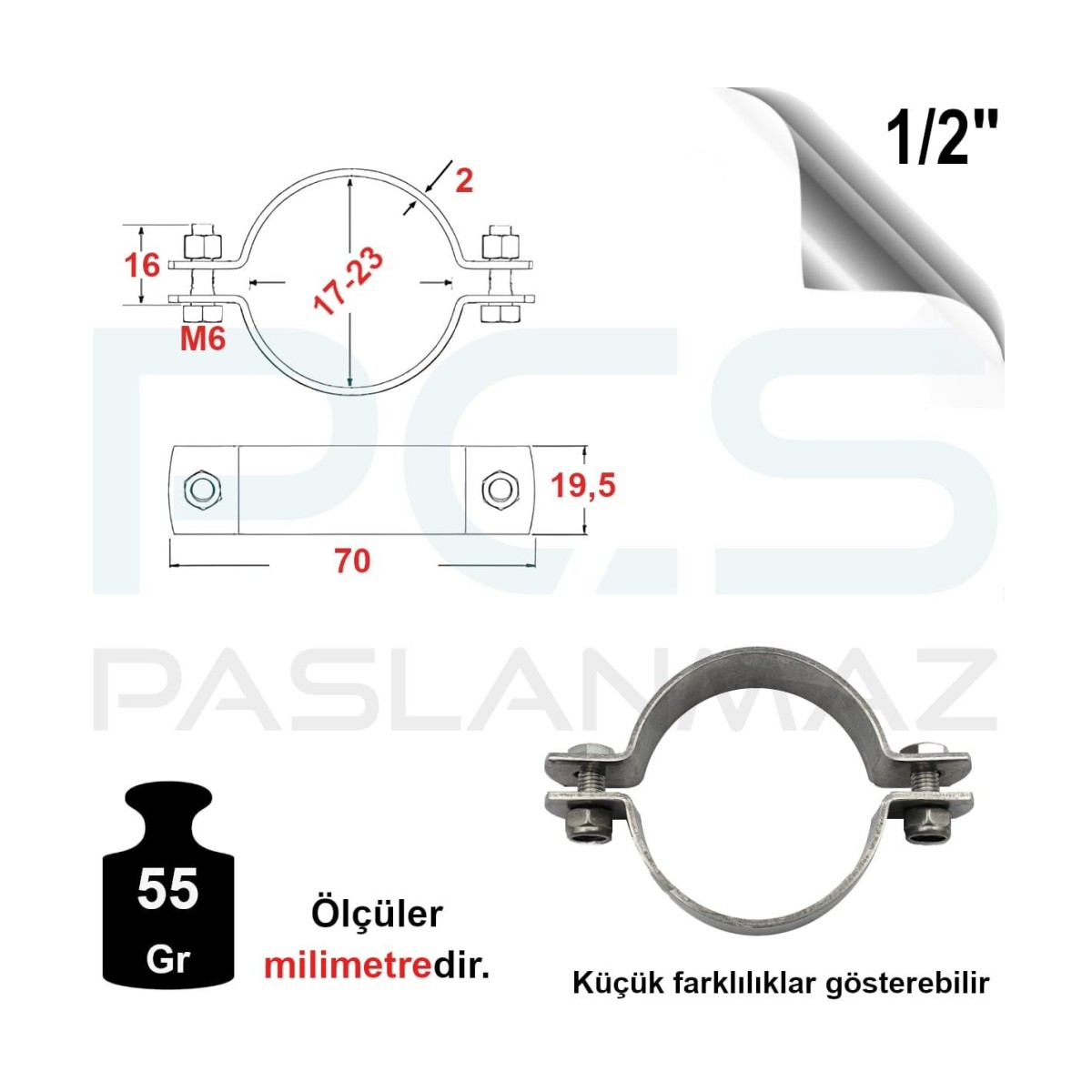 Paslanmaz Çelik 304 Kalite Sapsız Kelepçe
