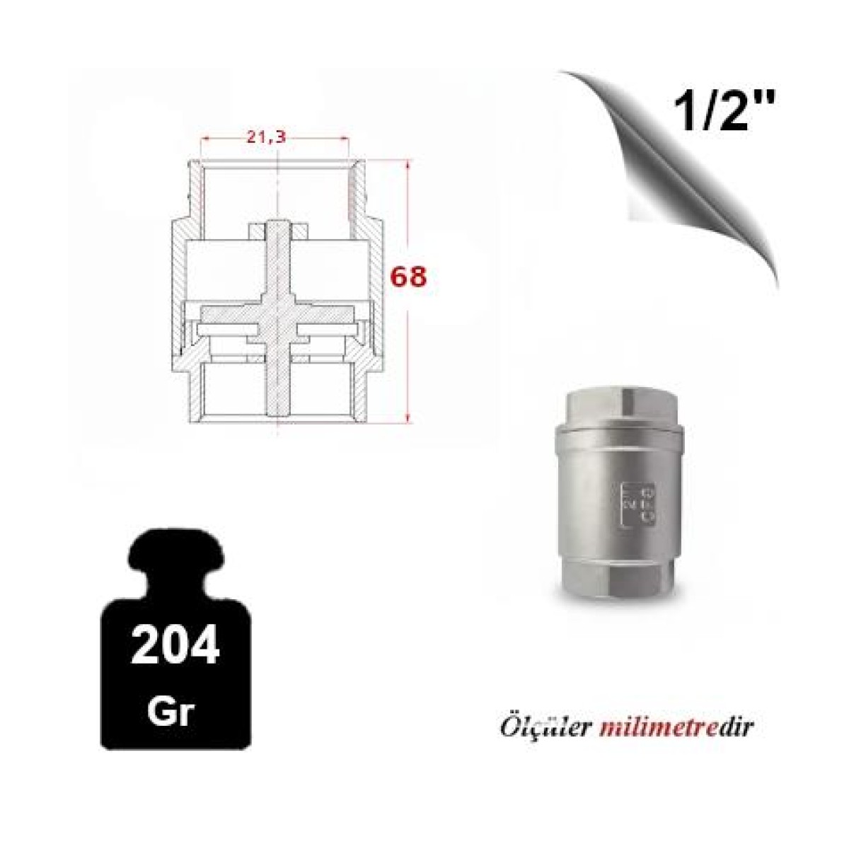 Paslanmaz Çelik 316 Kalite Dik Çekvalf