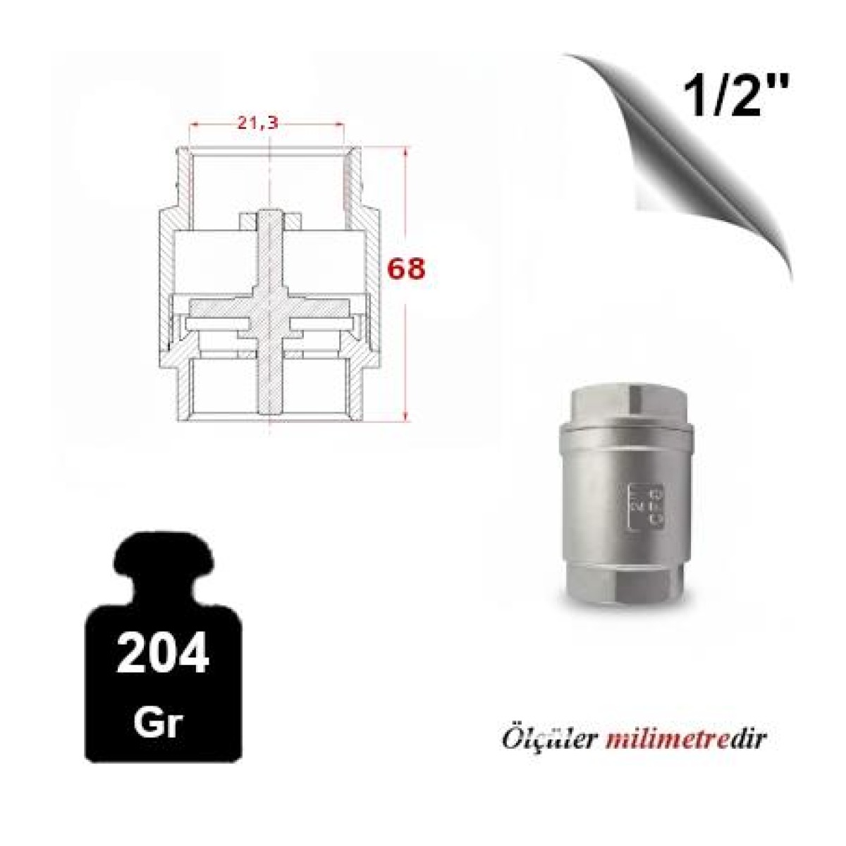 Stainless Steel 316 Kalite Dik Çekvalf image 2