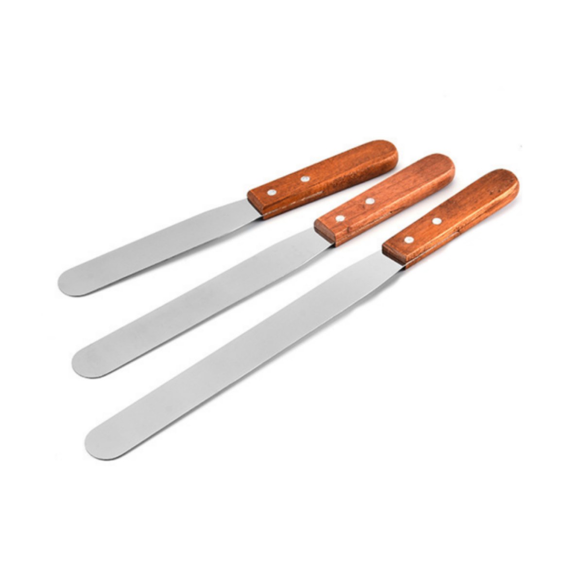 Borox Tahta Saplı Spatül Seti - Bıçaklı Spatula 3lü Set