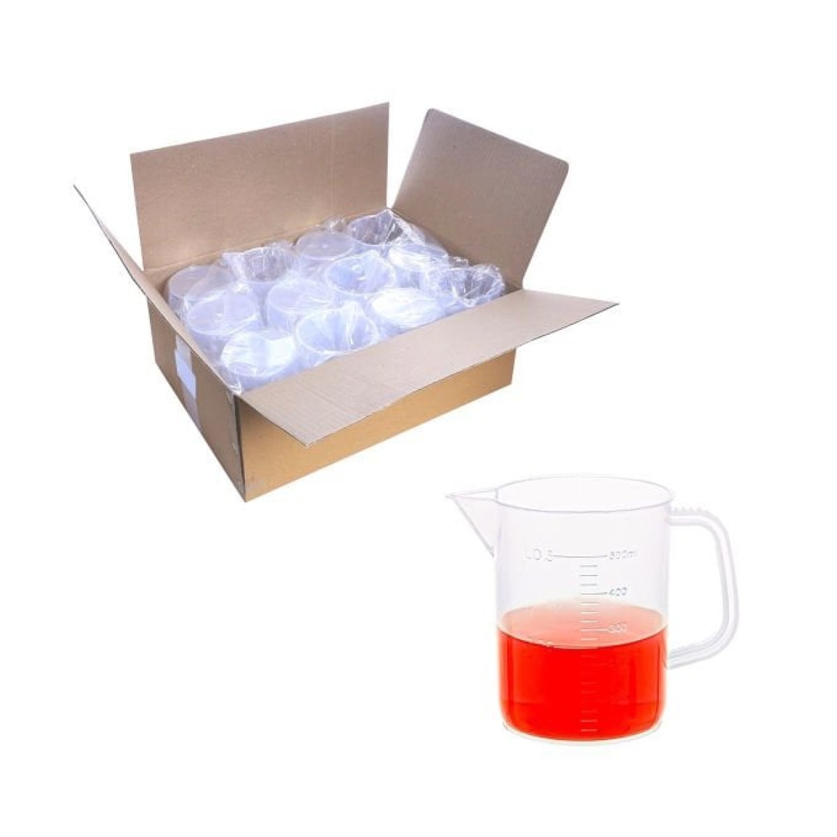 Borox Kulplu Plastik Beher 500 ml - Kabartma Dereceli Beaker - Ölçü Kabı - PP Beher - 12 Adet/Toptan