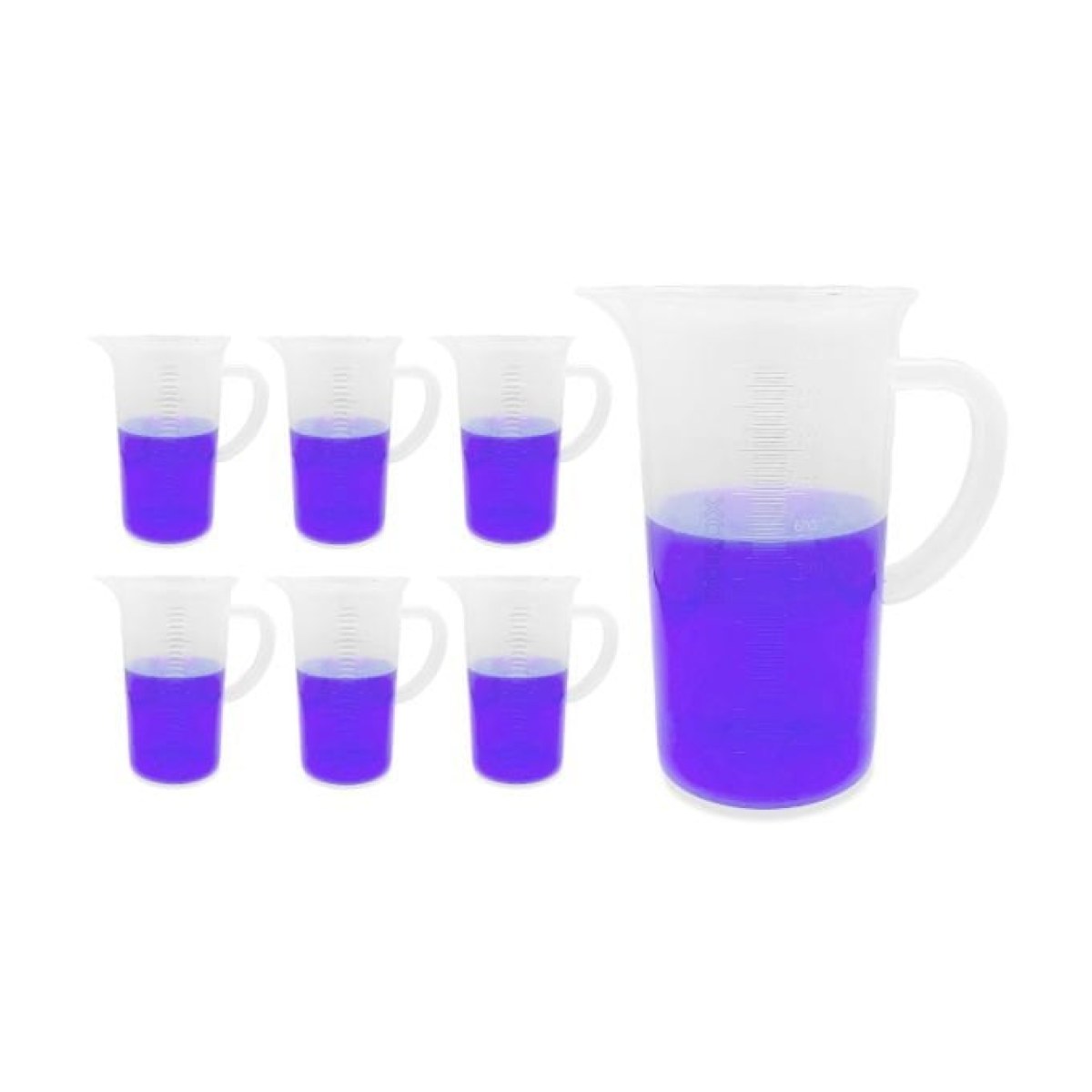 Borox Kulplu Plastik Beher 1000 ml - Kabartma Dereceli Beaker - Ölçü Kabı - 6 pcs Toptan