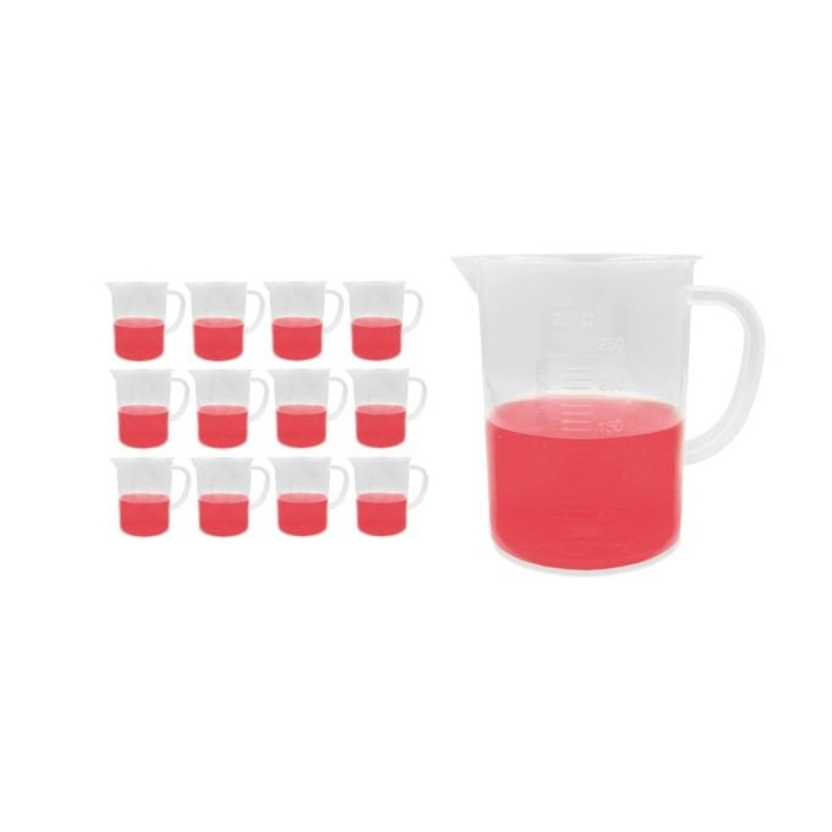 Borox Kulplu Plastik Beher 250 ml - Kabartma Dereceli Beaker - Ölçü Kabı - 12 Adet Toptan