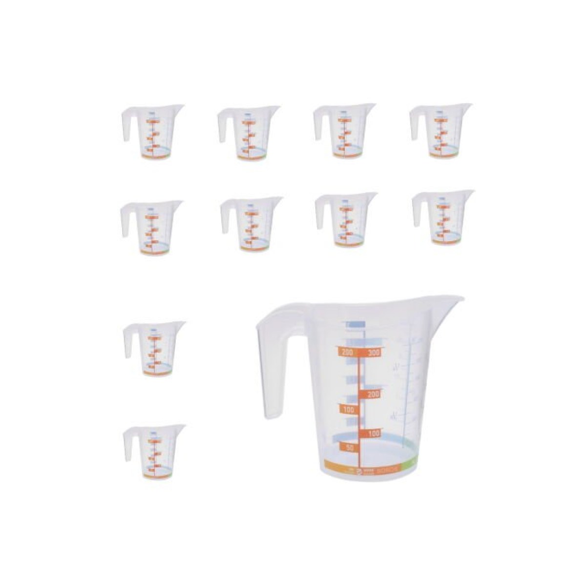 Borox Kulplu Plastik Beher 300 ml - Renkli Skala Beaker 10lu