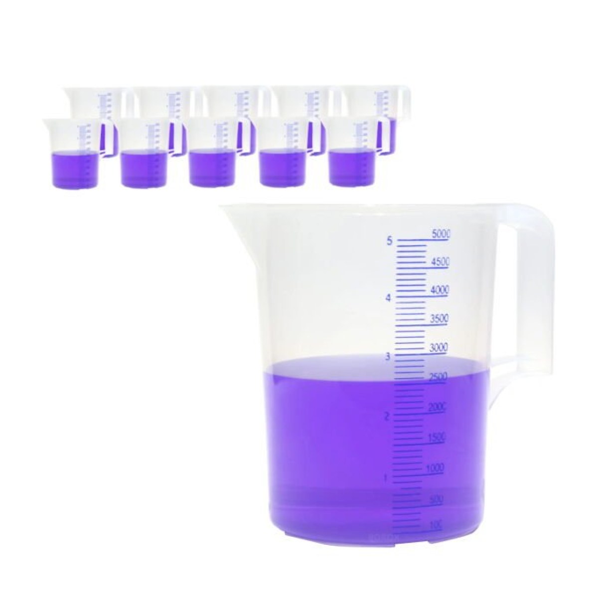 Borox Kulplu Plastik Beher 5L - Blue Skala Ölçü Kabı 10lu