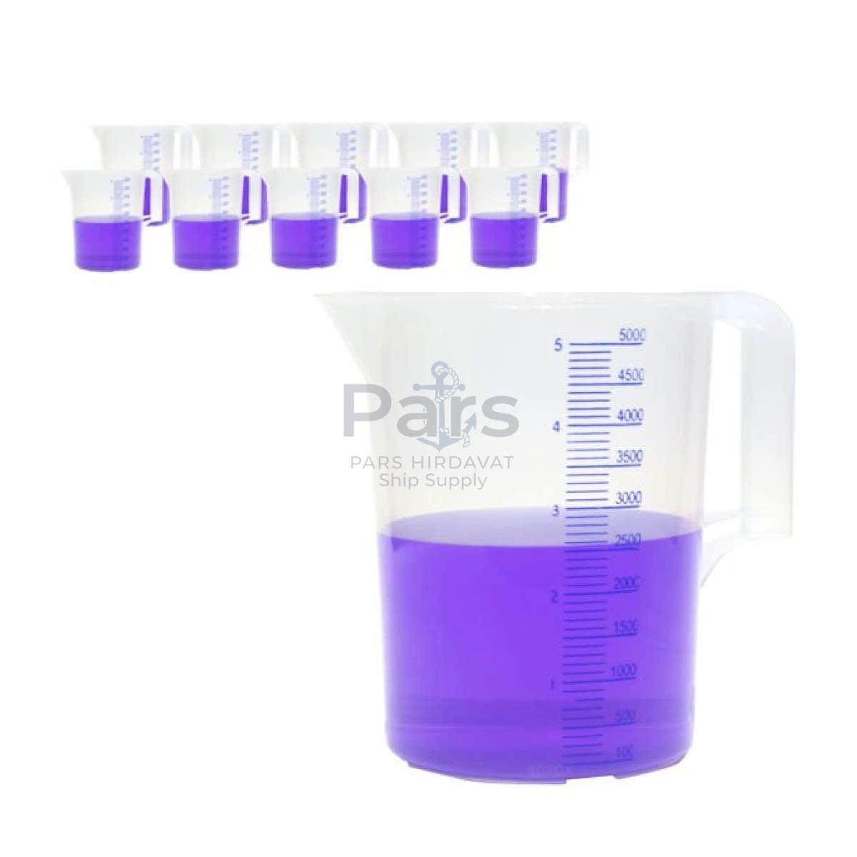 Borox Kulplu Plastik Beher 5L - Blue Skala Ölçü Kabı 10lu