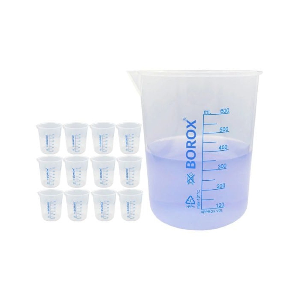 Borox Plastik Beher 600 ml - Ölçü Kabı - Blue Skala - 12 pcs/Toptan