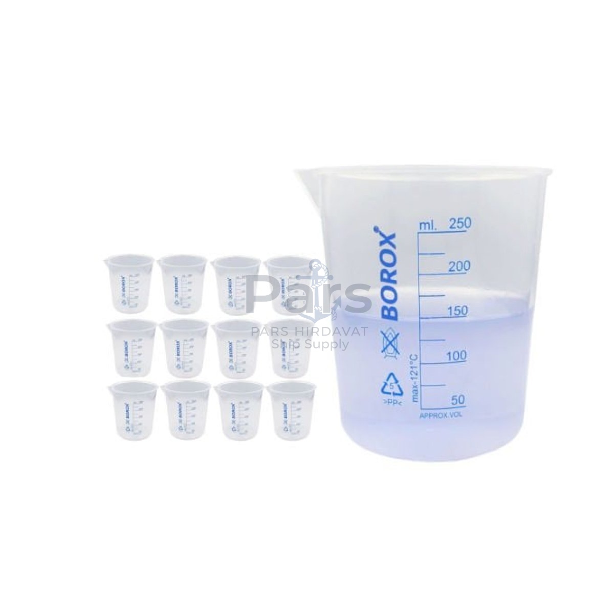 Borox Plastik Beher 250 ml - Ölçü Kabı - Blue Skala - 12 pcs/Toptan