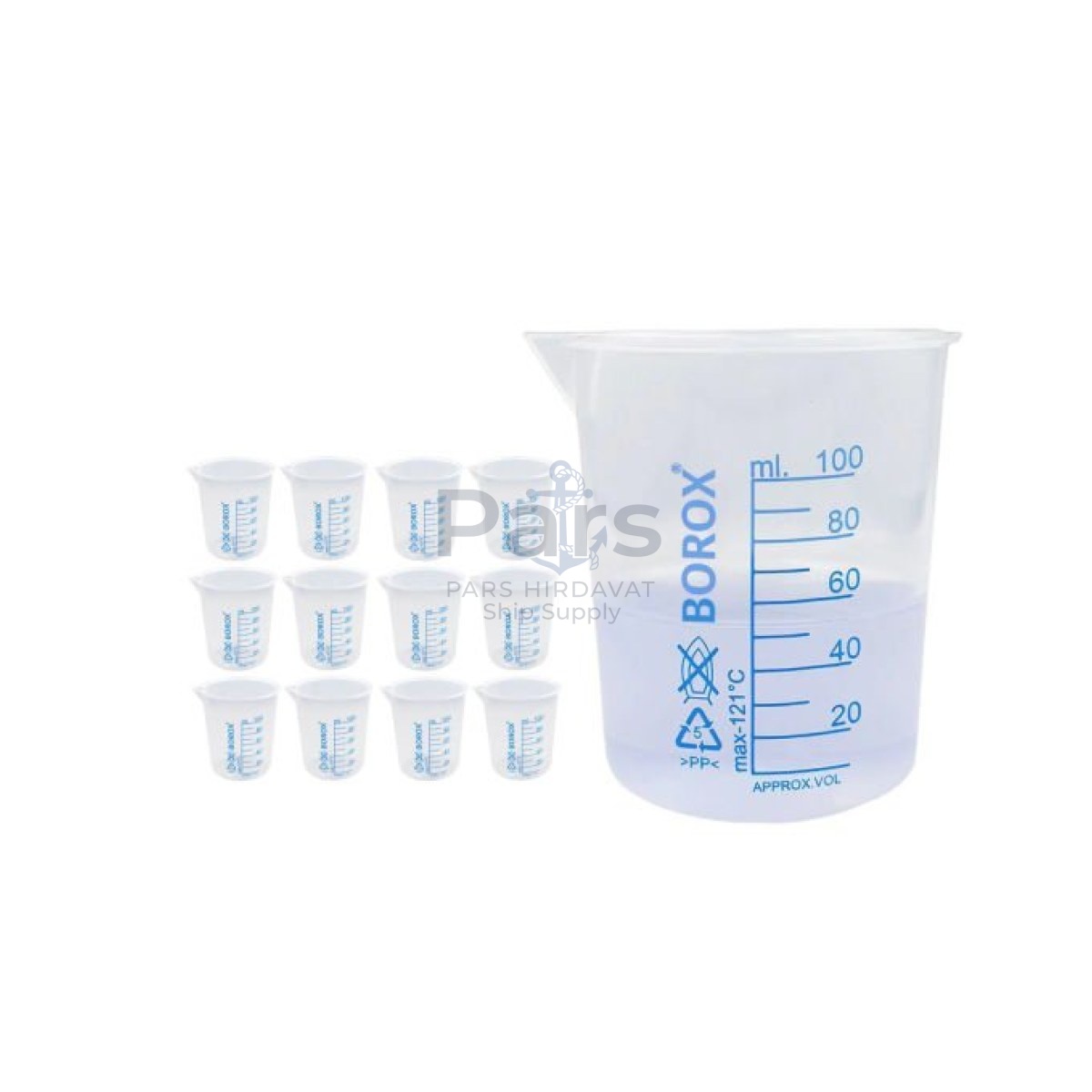 Borox Plastik Beher 100 ml - Ölçü Kabı - Blue Skala - 12 pcs/Toptan