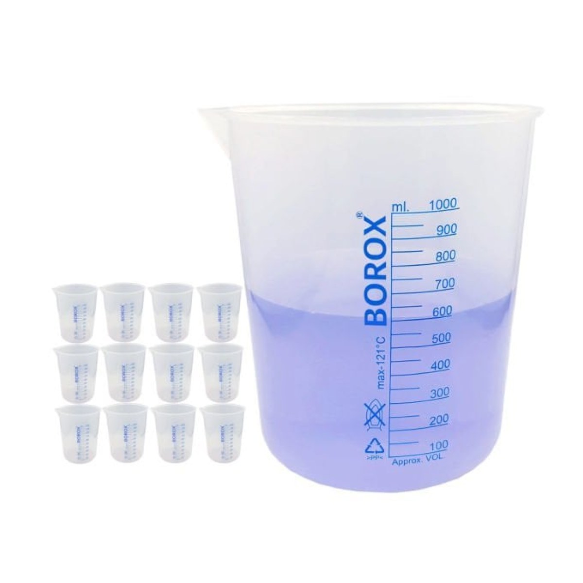 Borox Plastik Beher 1000 ml - Ölçü Kabı - Blue Skala - 12 pcs/Toptan