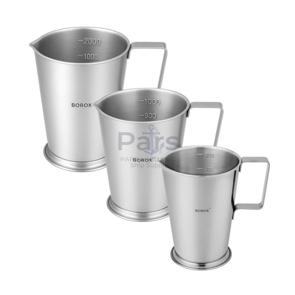 Borox Kulplu Standlı Stainless Steel Beher - Ölçü Kabı - 3 Ölçü Set