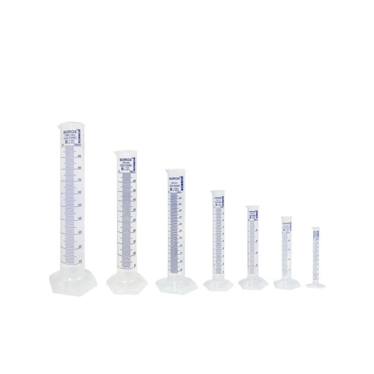 Borox Plastik Mezür Seti - Uzun Form - Dereceli Silindir Blue Skala - PP Mezür Set - 7 pcs/Paket