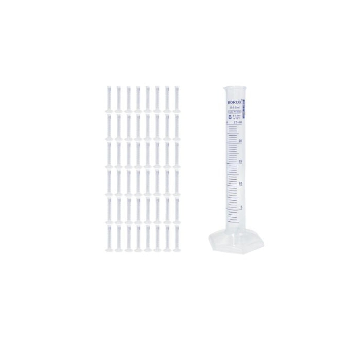 Borox Plastik Mezür 25 ml - Uzun Form - Dereceli Silindir Mavi Skala - 48 Adet Toptan
