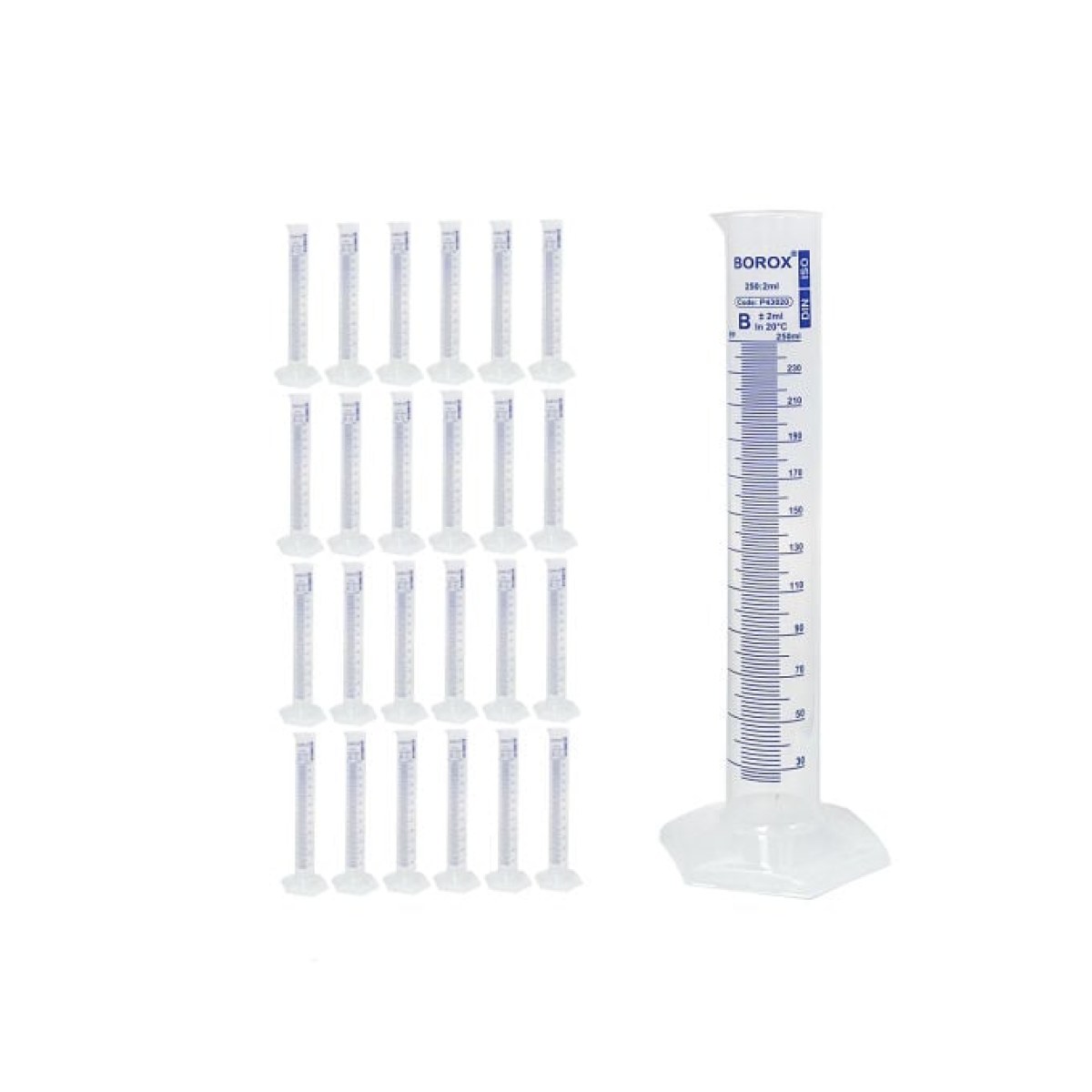 Borox Plastik Mezür 250 ml - Uzun Form - Dereceli Silindir Mavi Skala - 24 Adet Toptan