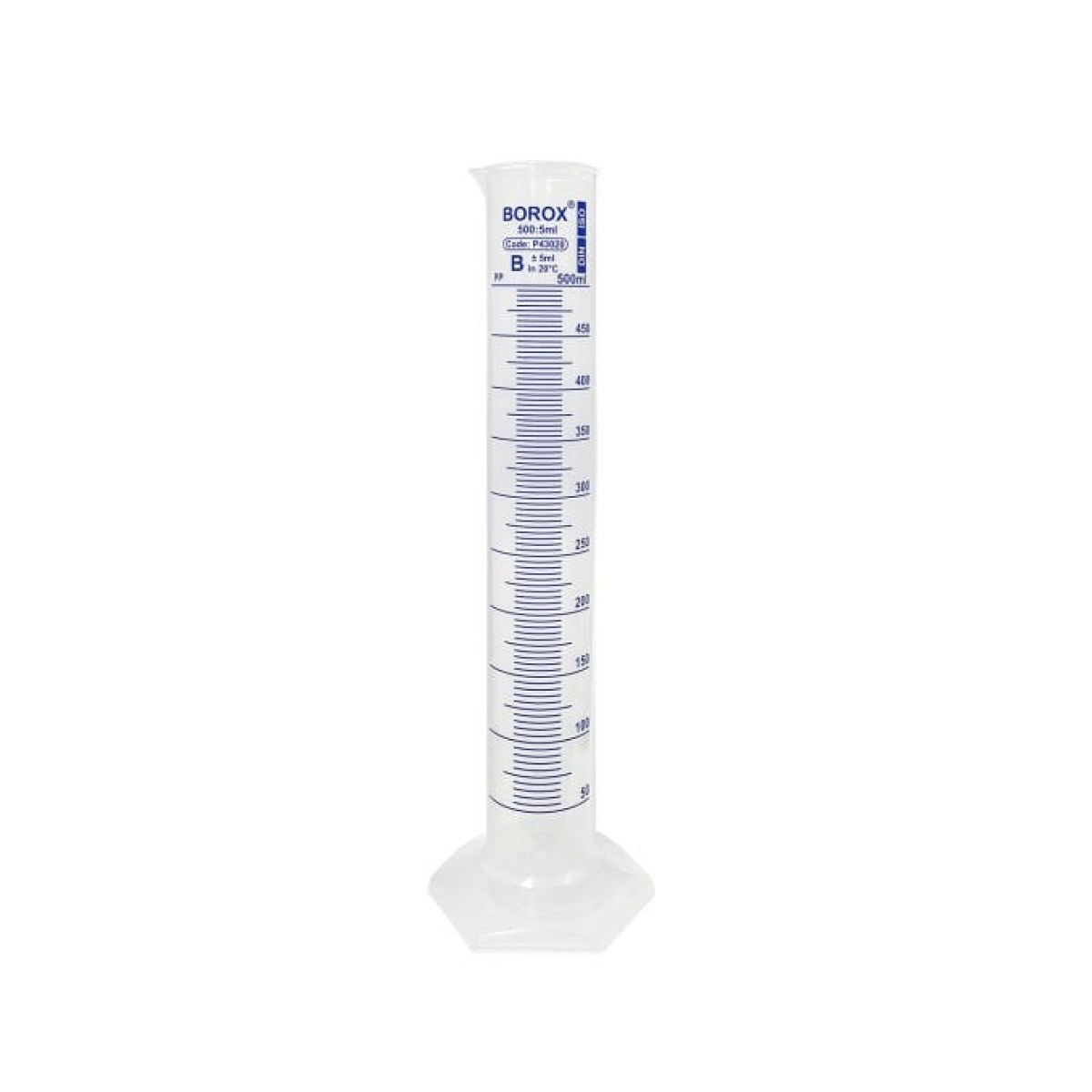 Borox Plastik Mezür 500 ml - Uzun Form - Dereceli Silindir Mavi Skala