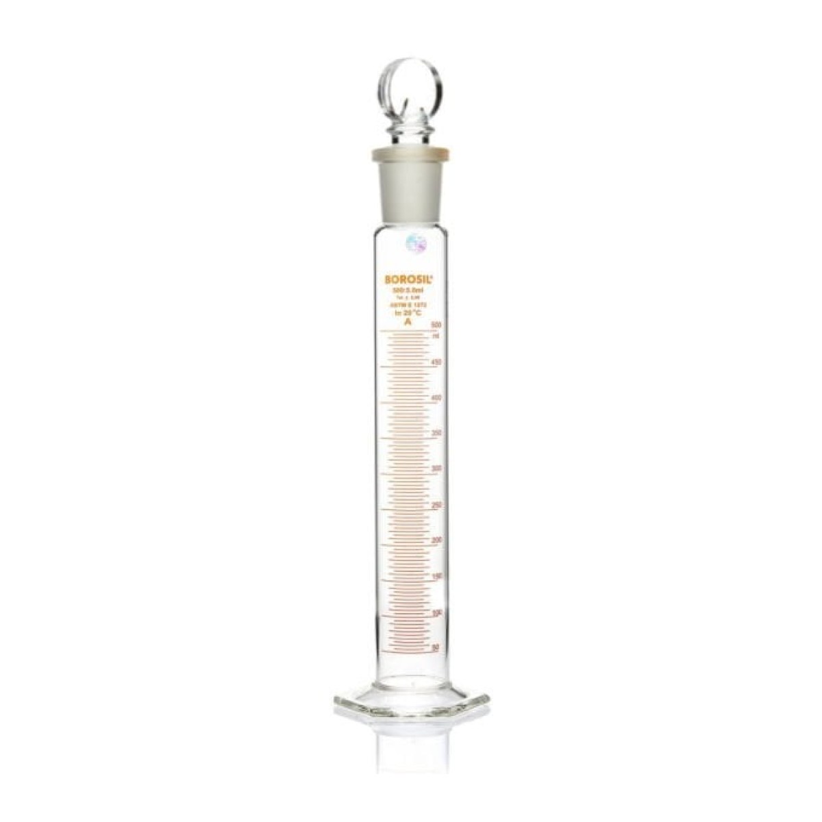 Borosil Cam Çalkalamalı Mezür 500ml - Cam Tıpalı Sertifikalı