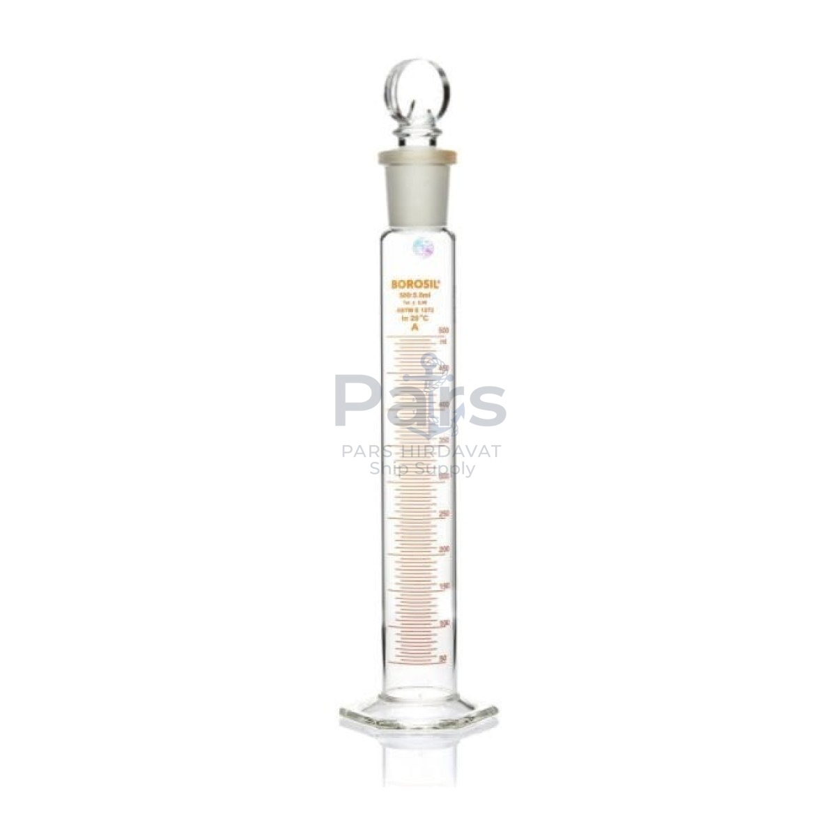 Borosil Cam Çalkalamalı Mezür 500ml - Cam Tıpalı Sertifikalı