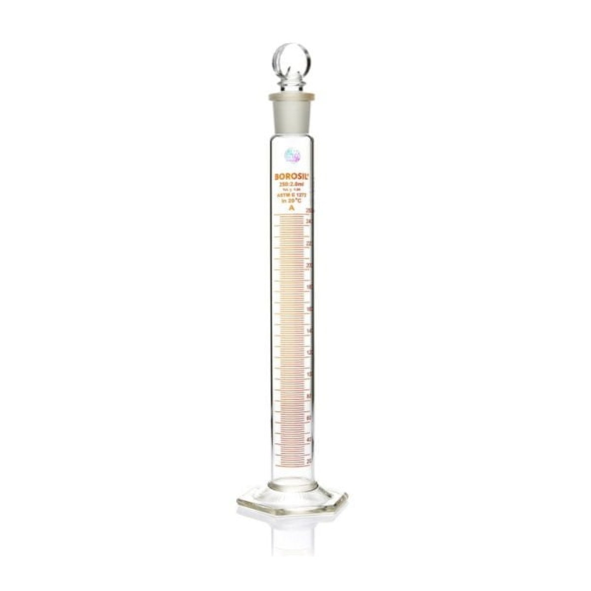 Borosil Cam Çalkalamalı Mezür 250ml - Cam Tıpalı Sertifikalı