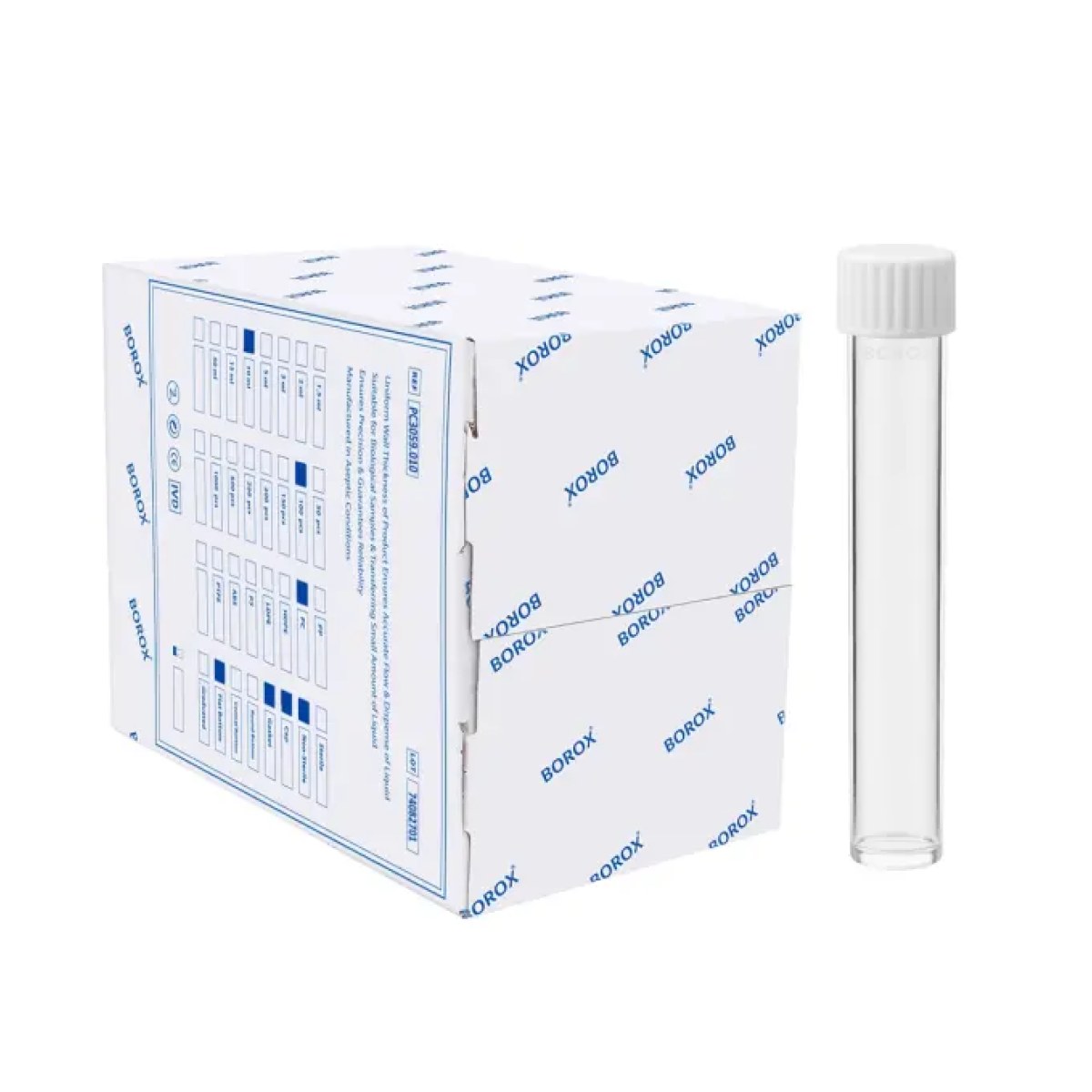 Borox Plastik Deney Tüpü 16x110mm Dibi Düz - Vida Kapaklı Contalı Test Tüp 100 Adet
