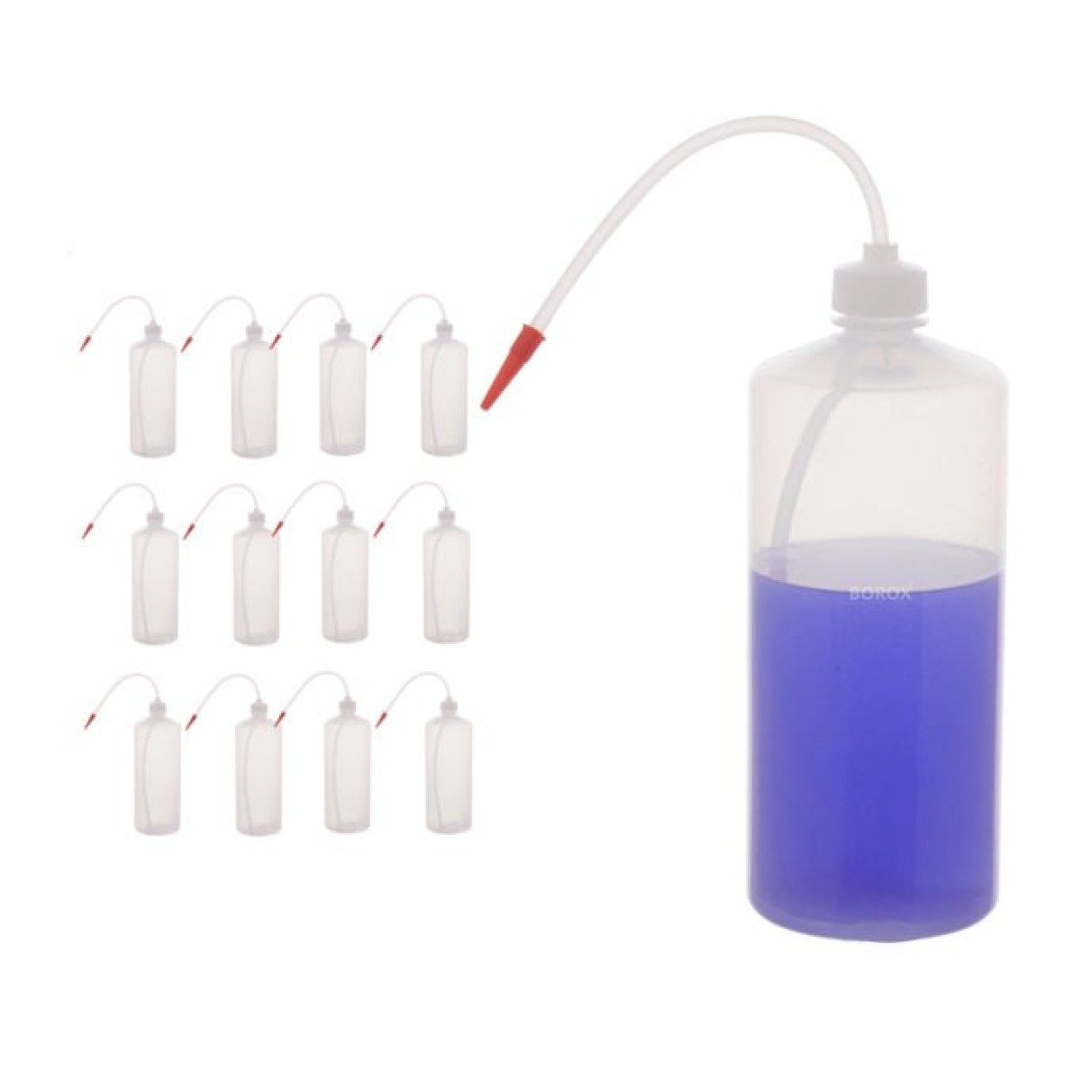Borox Piset 1000 ml - Renkli Yıkama Şişesi - Şeffaf - PE Plastik Uzun Form - 12Adet/Toptan