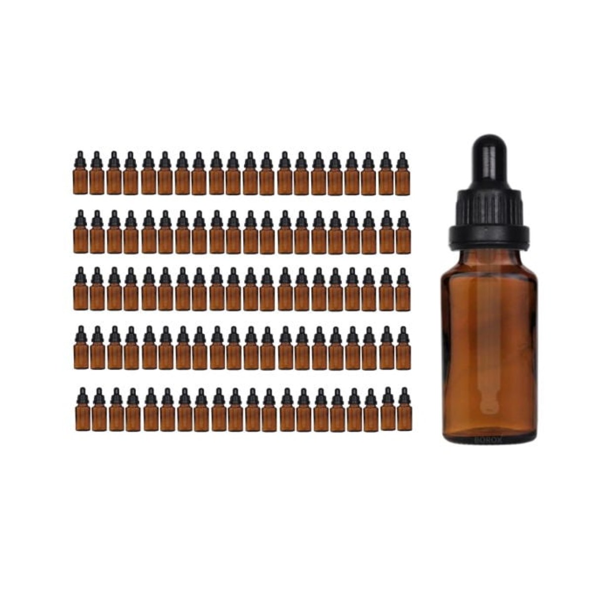 Borox Cam Damlatma Şişe 30ml - Amber Damlalıklı Şişe Kapaklı - 100 Adet Toptan