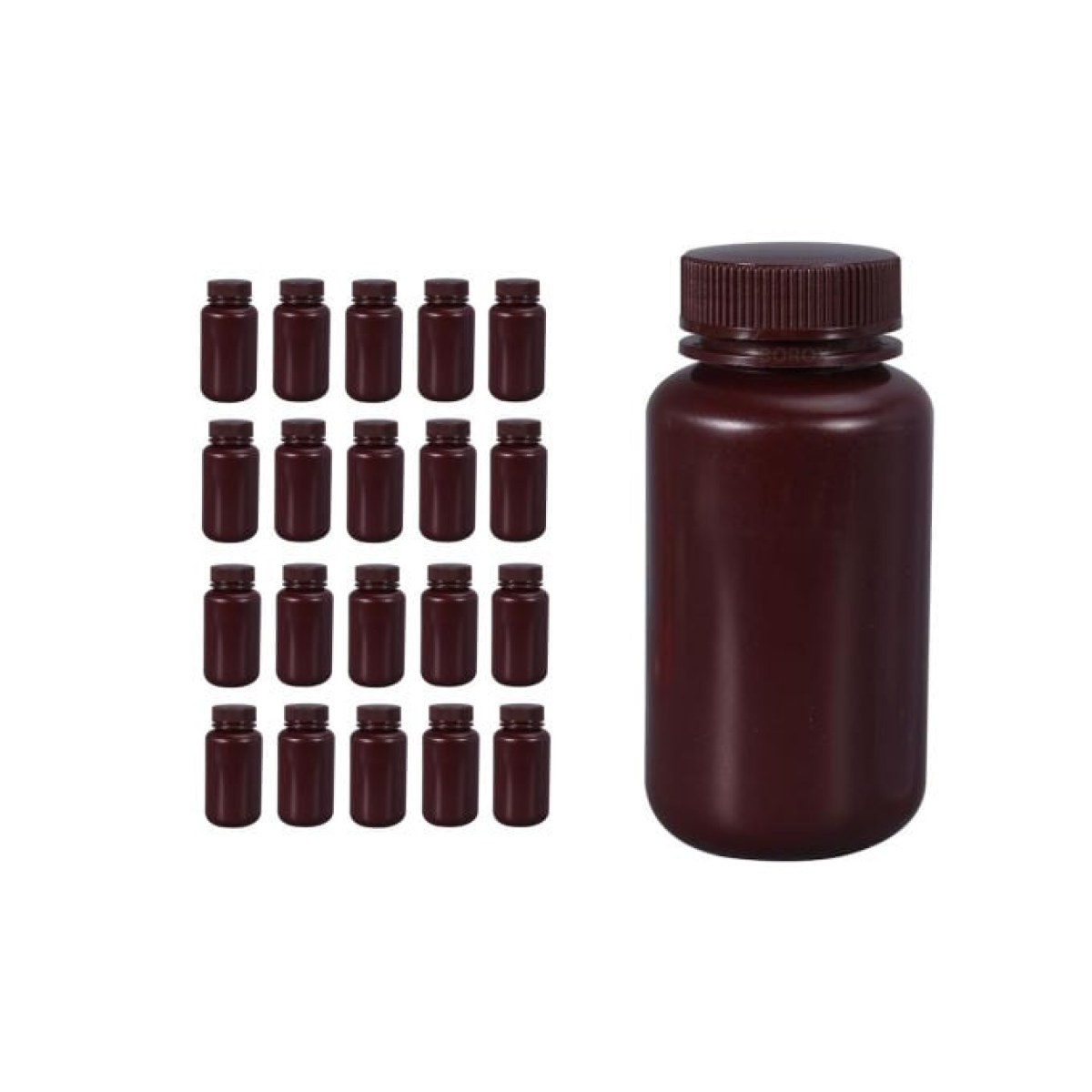 Borox Numune Şişesi 250ml - Vida Kapaklı - HDPE Amber Şişe - Geniş Ağızlı Plastik Şişe - 20 pcs Toptan