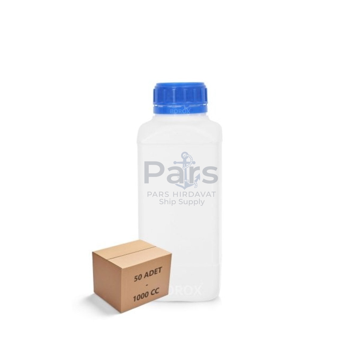 Borox Plastik Kare Şişe 1000 ml - Blue Kapaklı Şişe 50 pcs