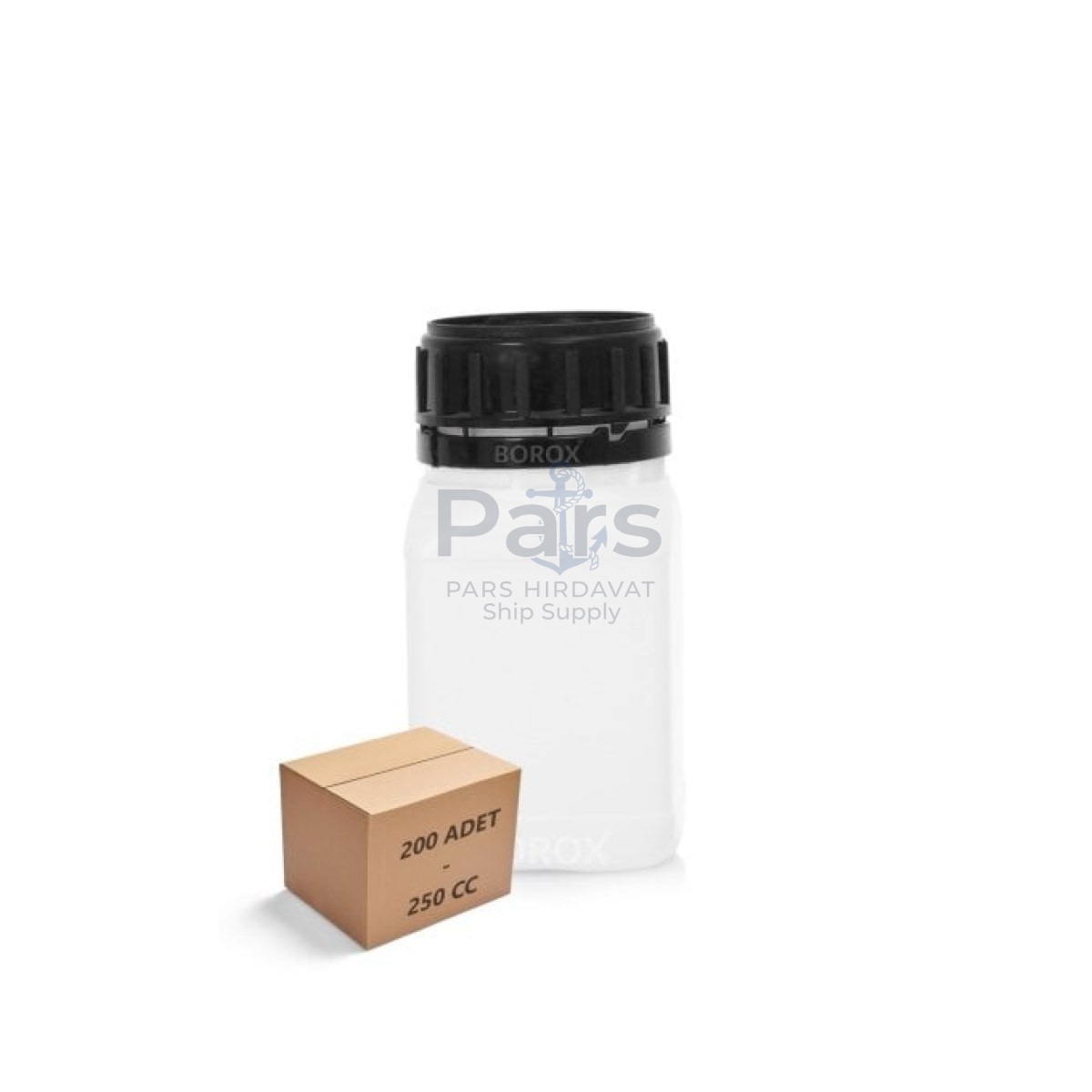 Borox Plastik Kare Şişe 250 ml - Black Kapaklı Şişe 200 pcs