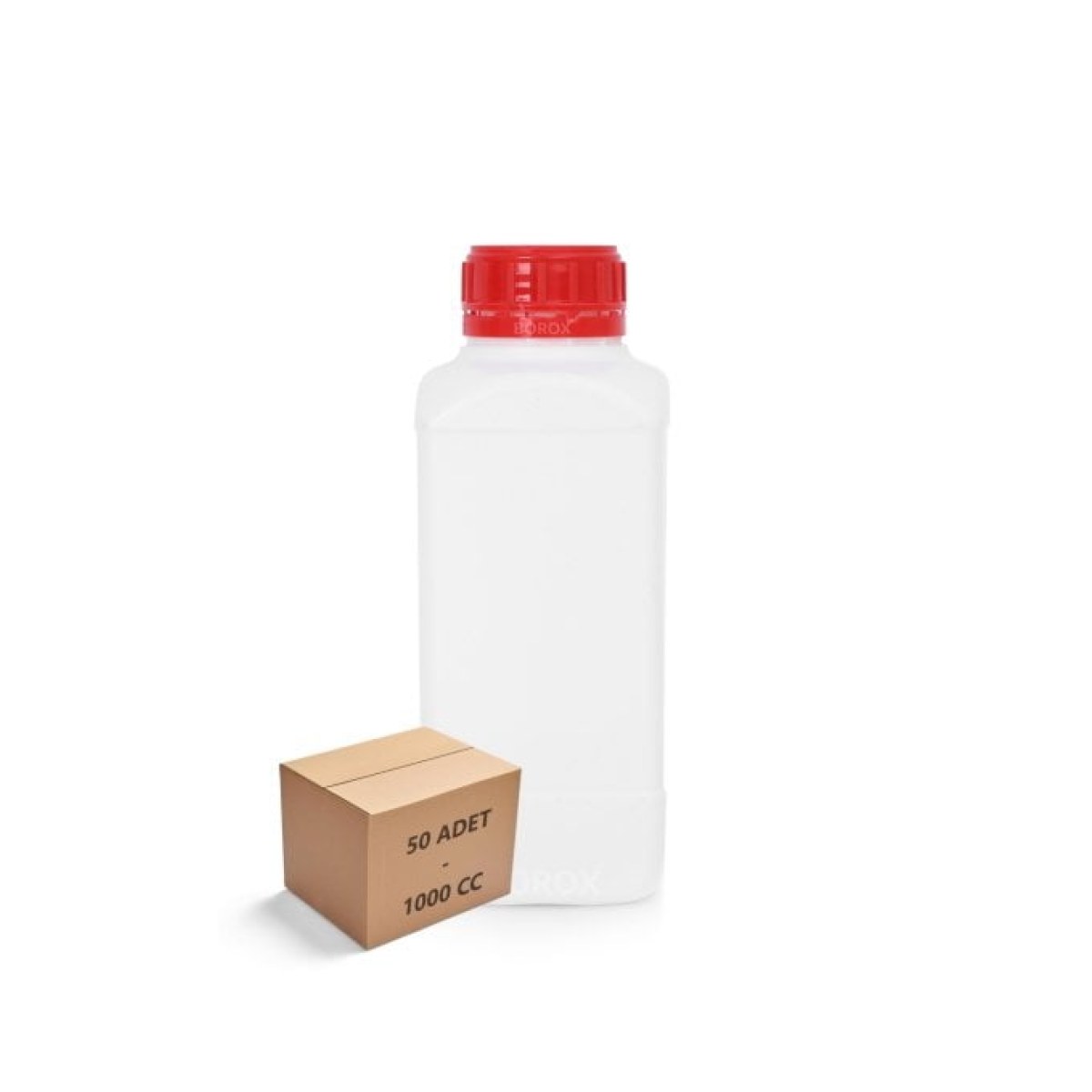 Borox Plastik Kare Şişe 1000ml - Red Kapaklı Şişe 50pcs